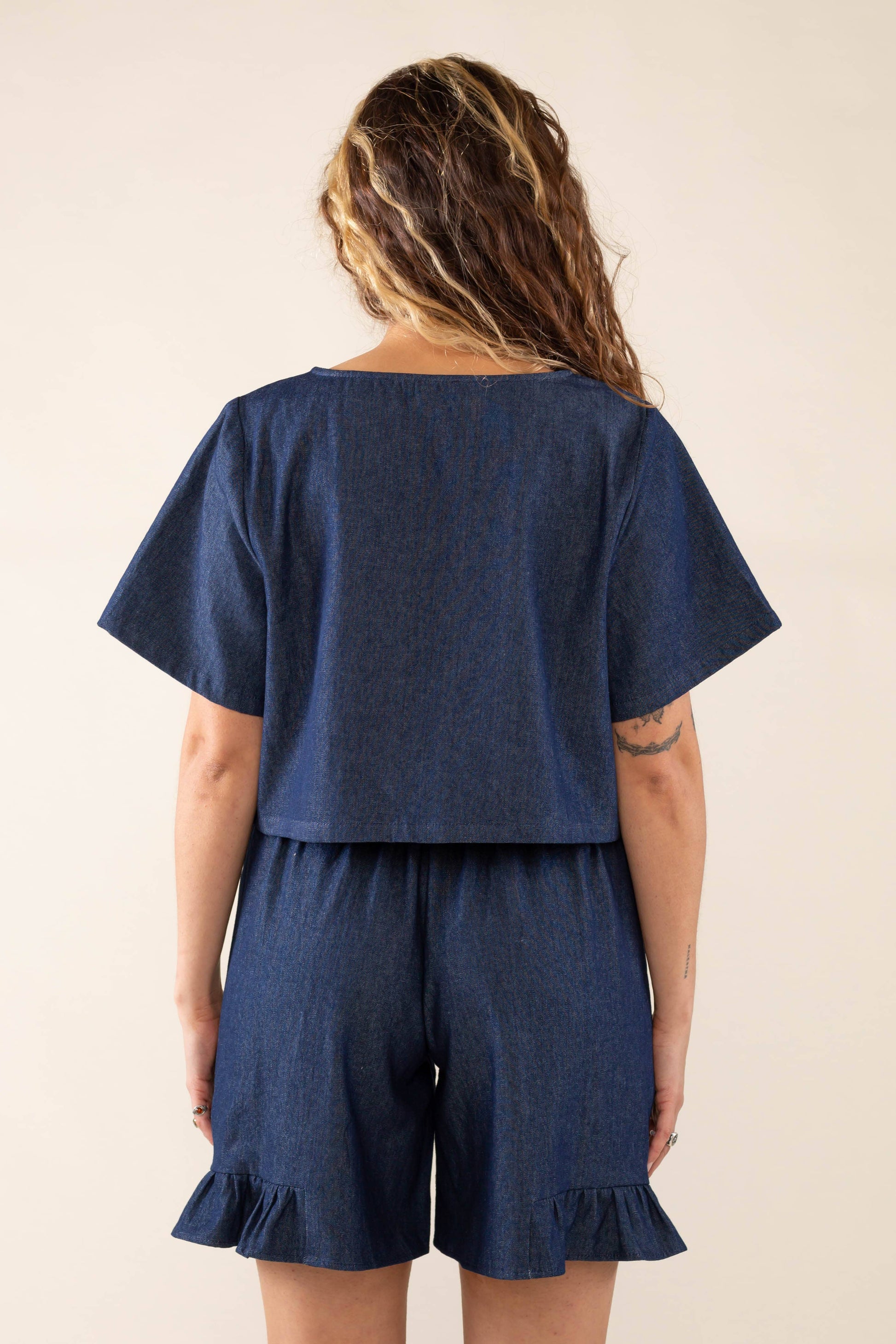 Denim Tie Short Sleeve - Plus Size