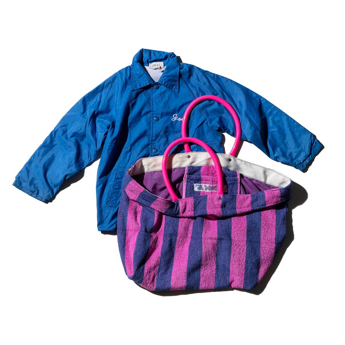 Reworked Terry Cloth Pool Bag / Fuchsia Stripe