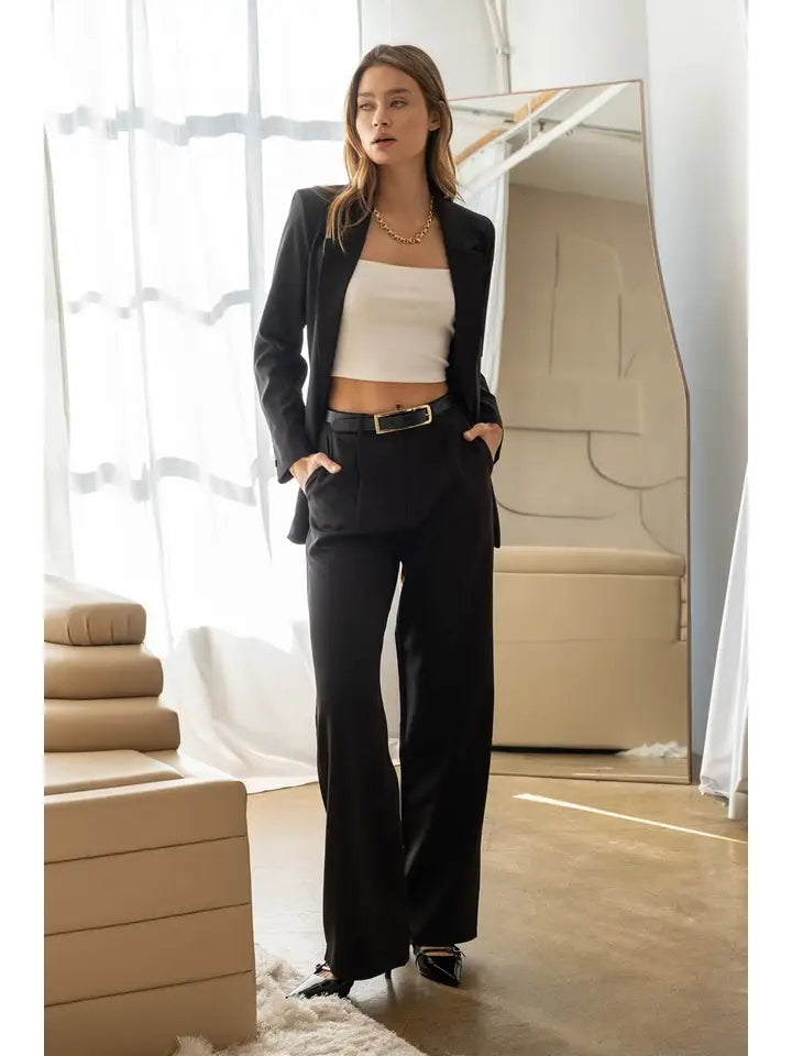 Kristina High Waist Wide Leg Trousers in Black