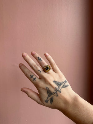Brass/Circle Glass Ring
