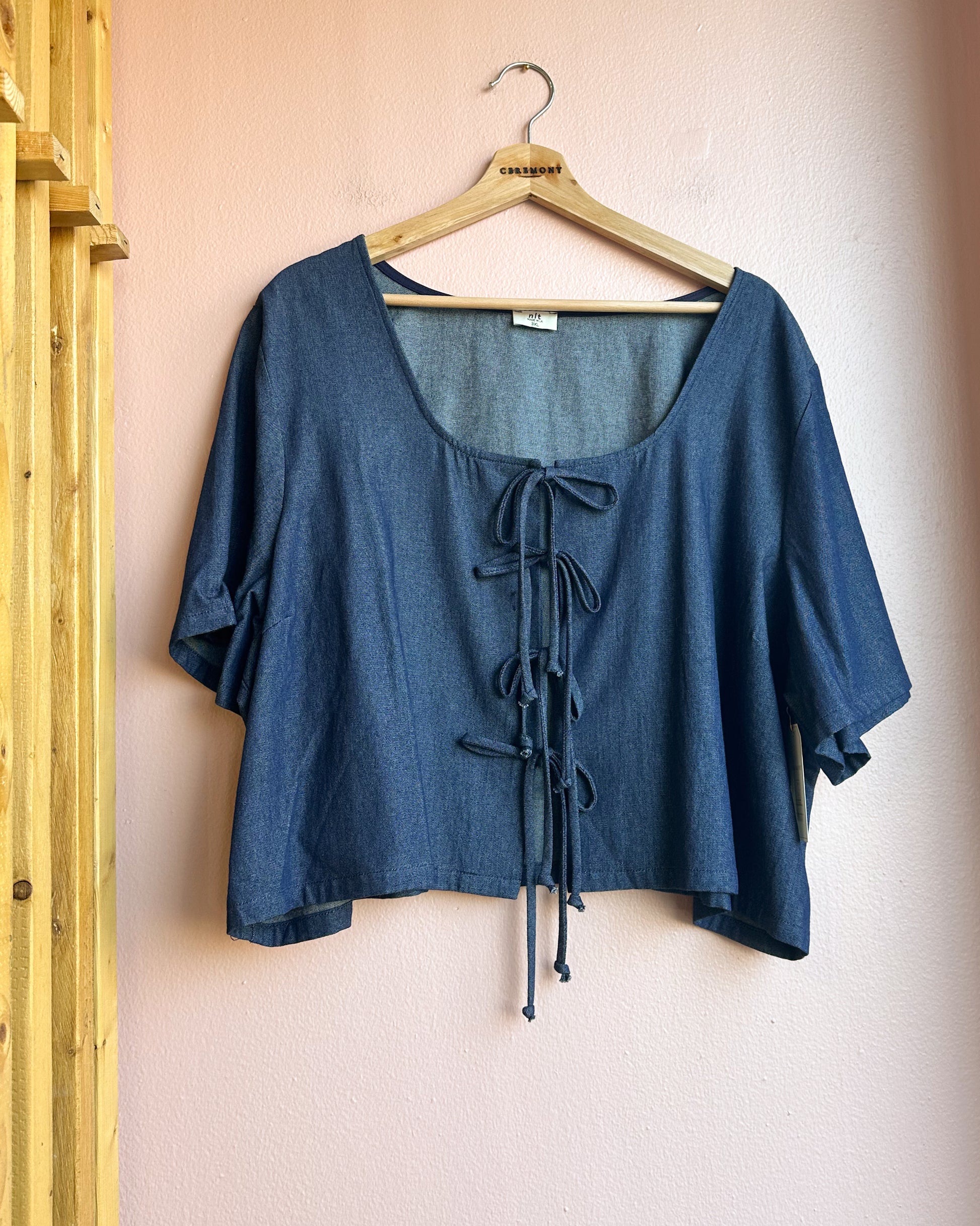 Denim Tie Short Sleeve - Plus Size