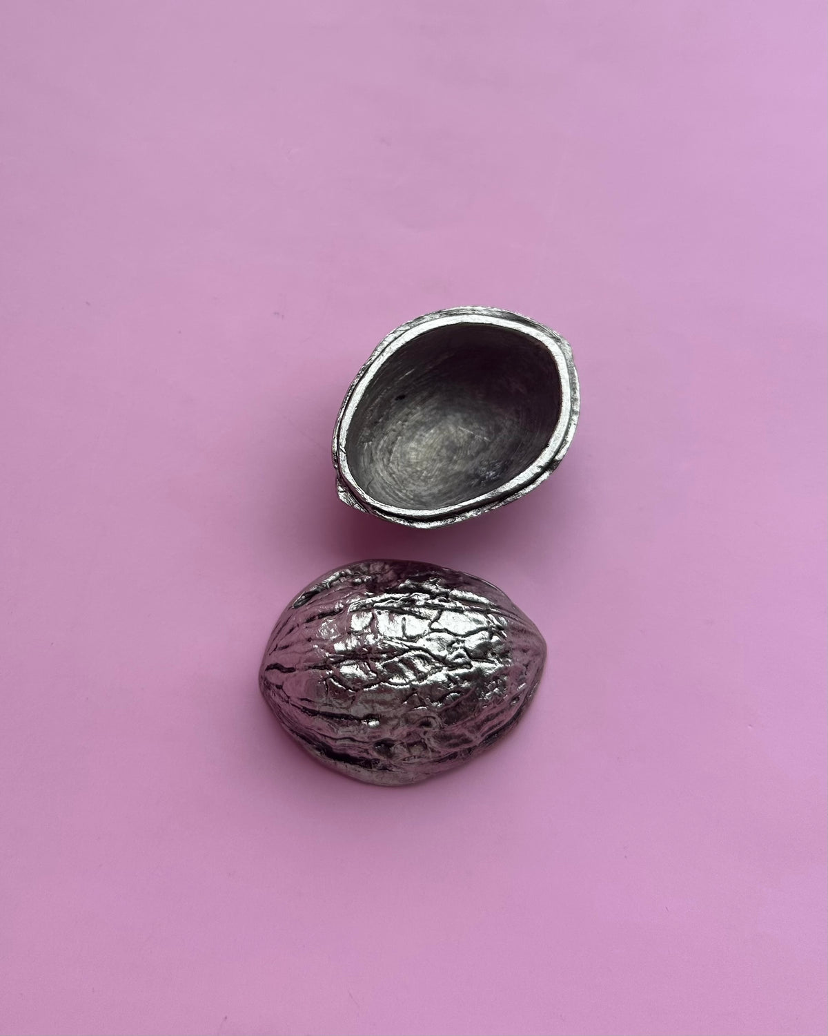 Vintage Cast Metal Walnut Trinket Box