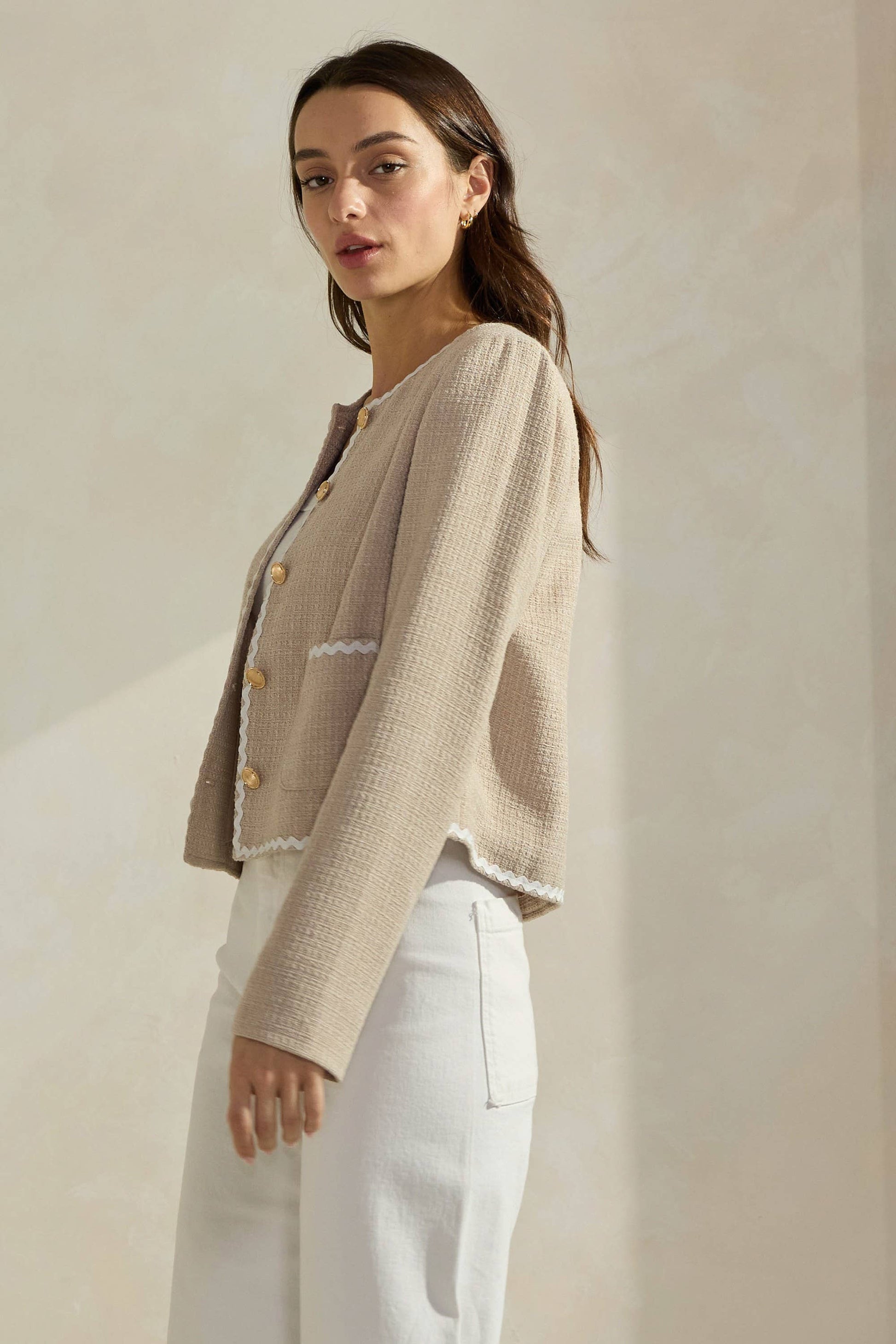 Contrast Trim Tweed Jacket