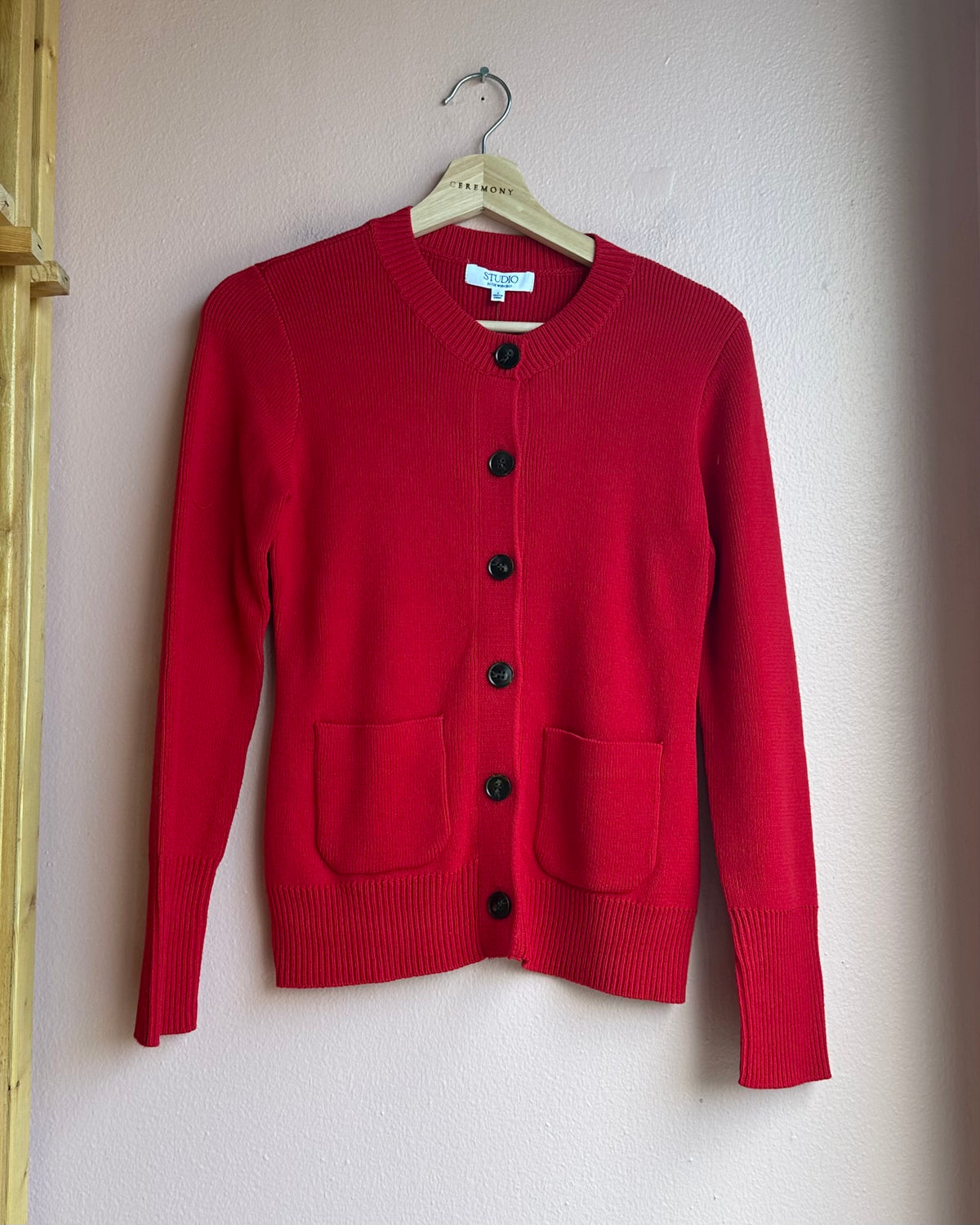 District Cotton Cardigan in Red