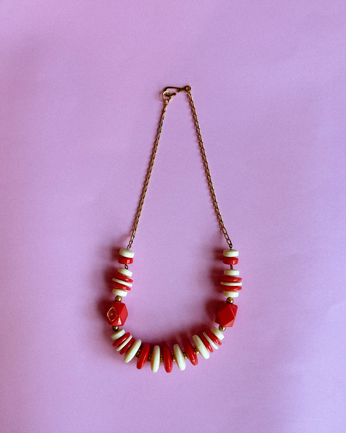 Vintage Necklace/ Red & Cream