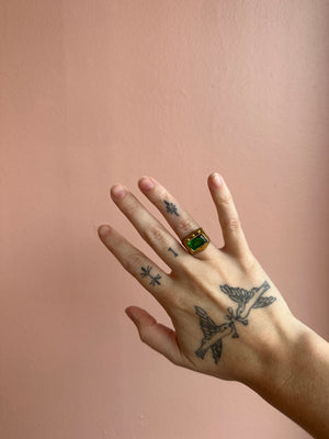 Brass/Green Glass Ring