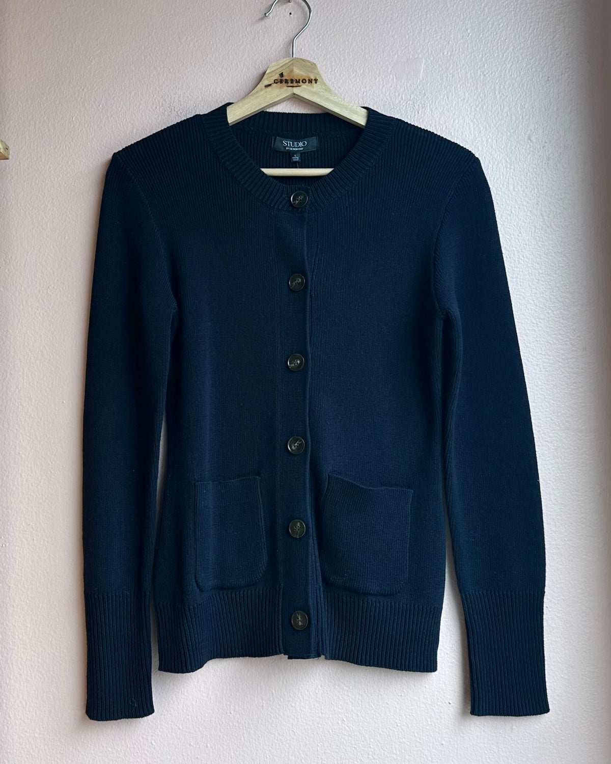 District Cotton Cardigan in Navy