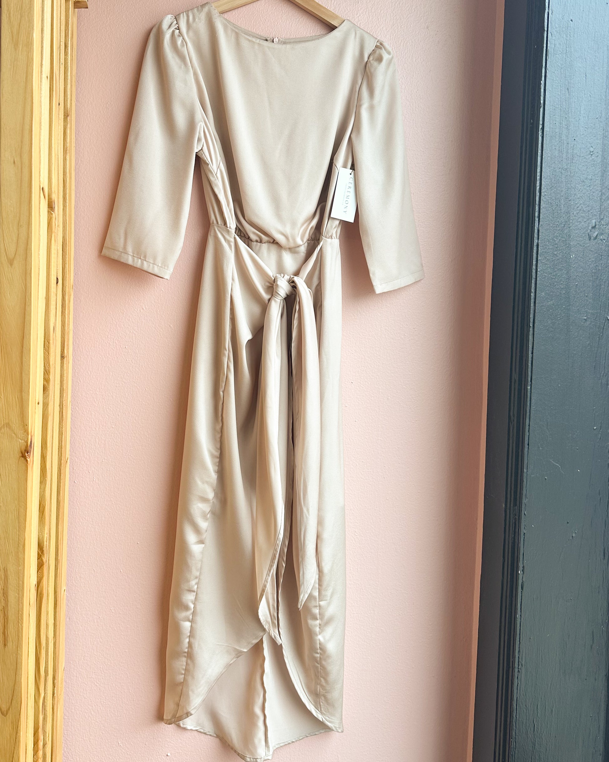 Marcella High-Low Satin Wrap Dress