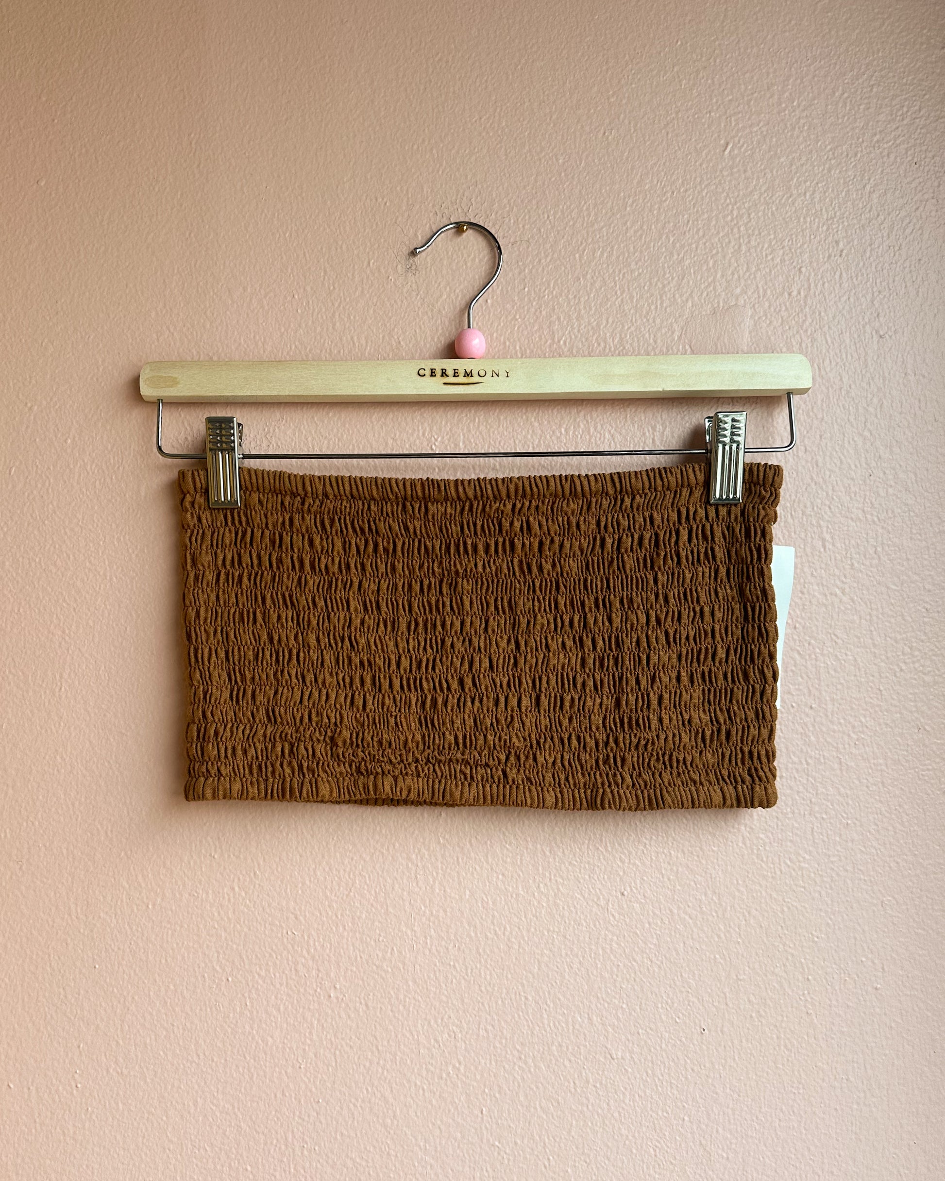 Leon Linen Smocked Top in Terra Cotta