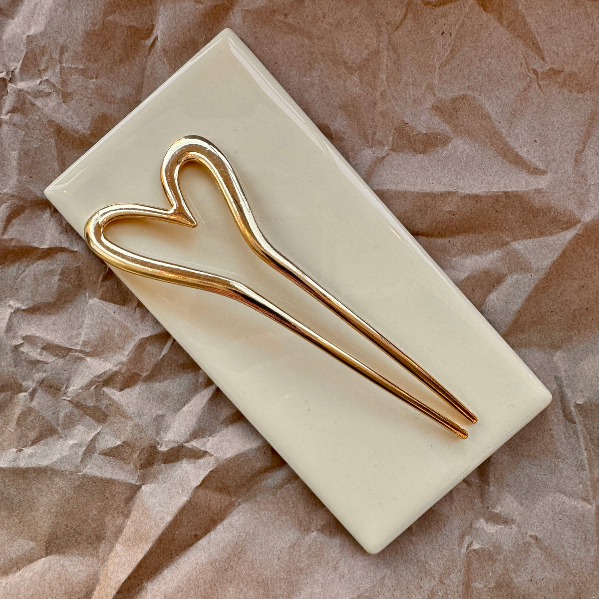 Gold heart hair fork