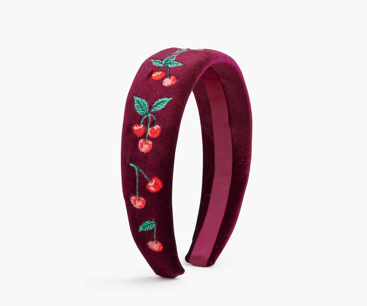 Cherries Embroidered Velvet Headband