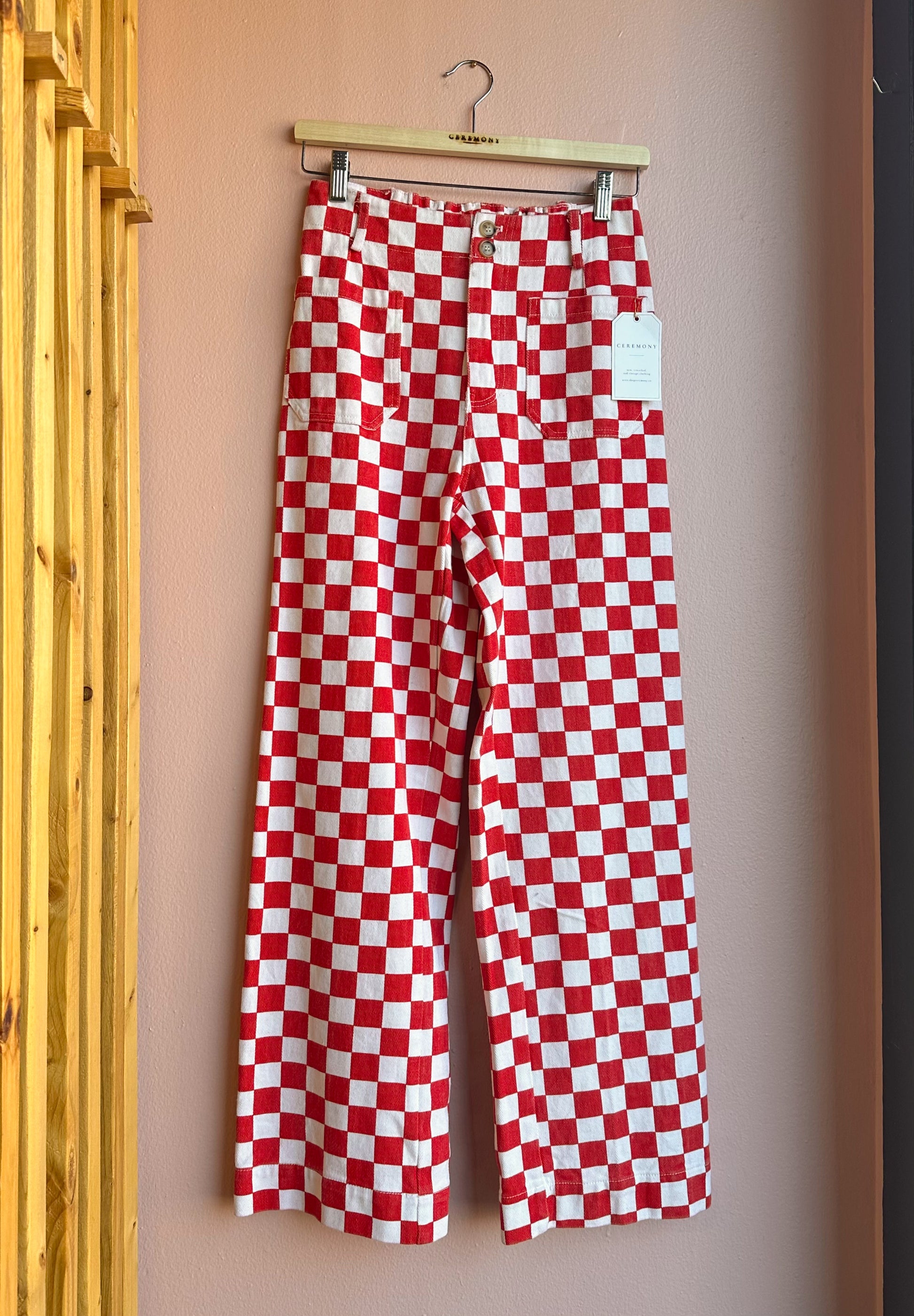Becky Checkered Pants in Red