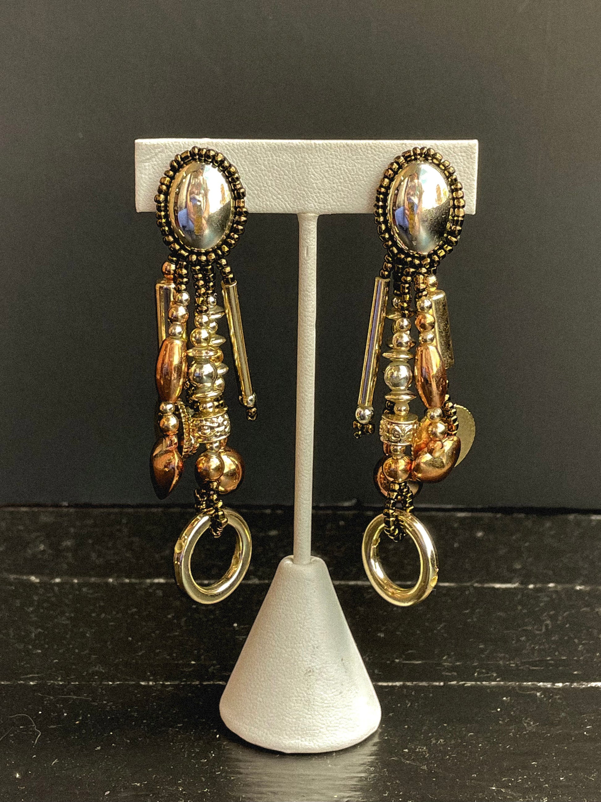 Chunky Beaded Metallic Glass Earrings
