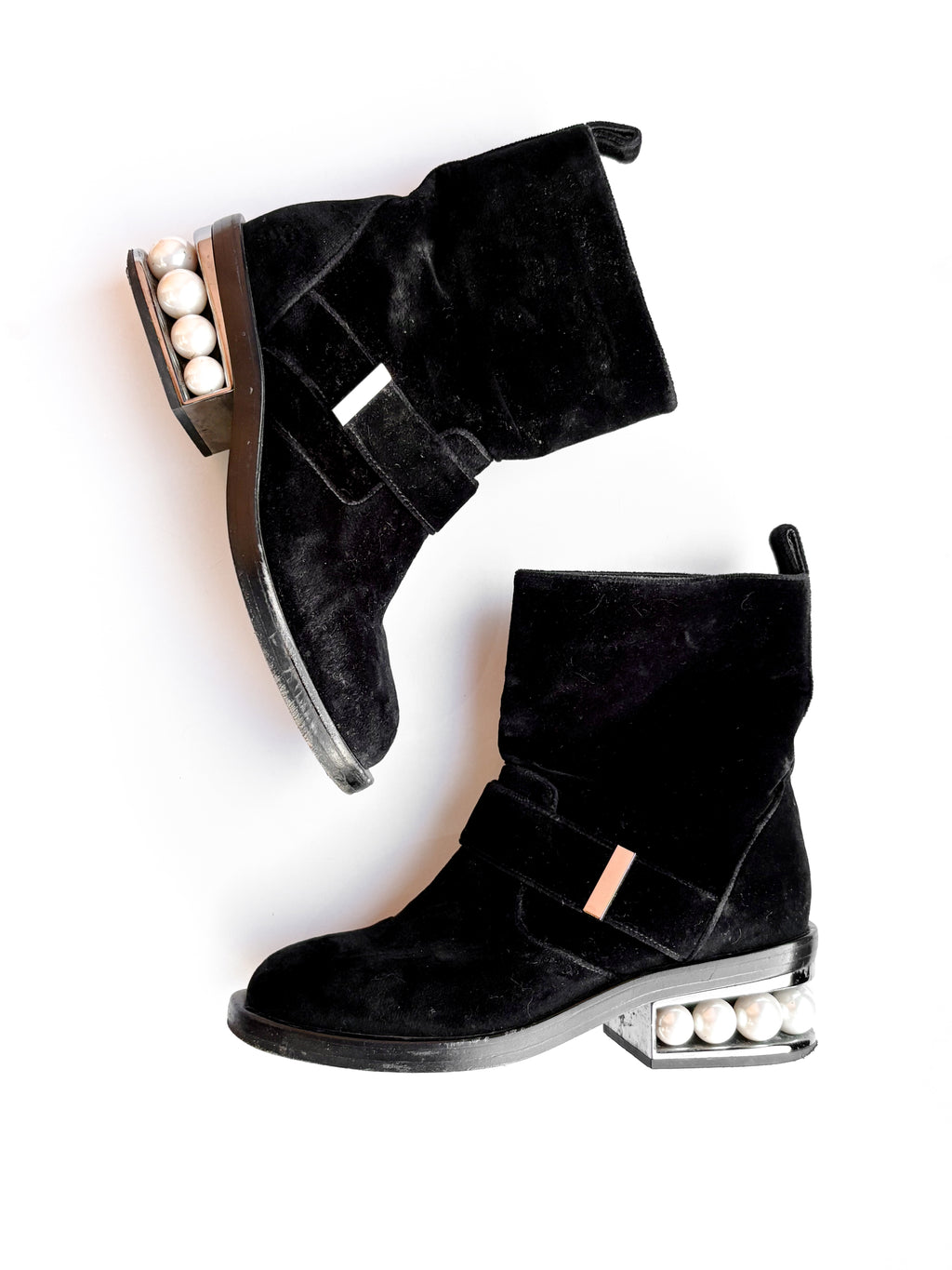 Nicholas Kirkwood Suede Moto Boots / Pearl Heels / Size 35