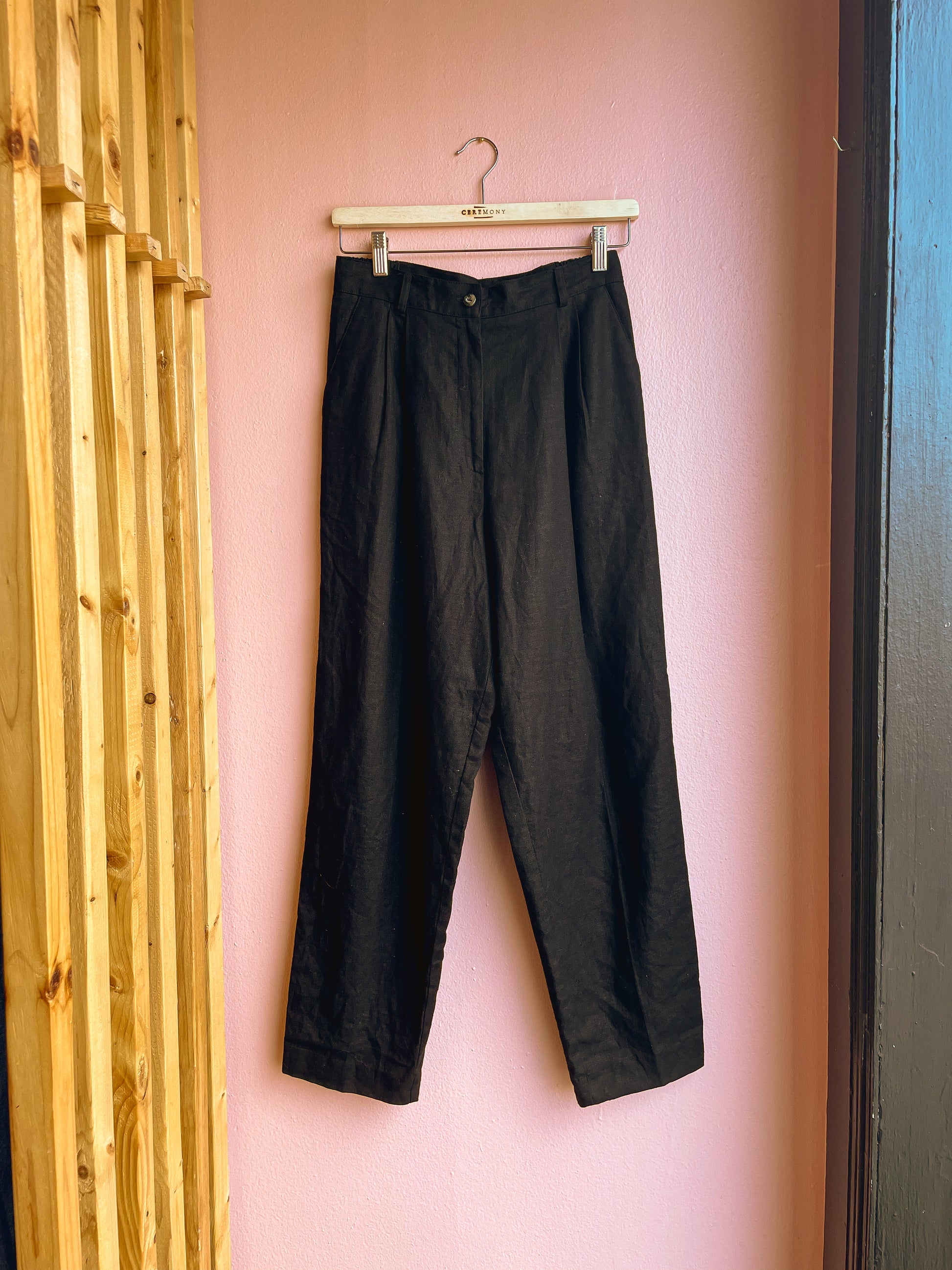 Bice Petite Black Linen Trousers / Size 10