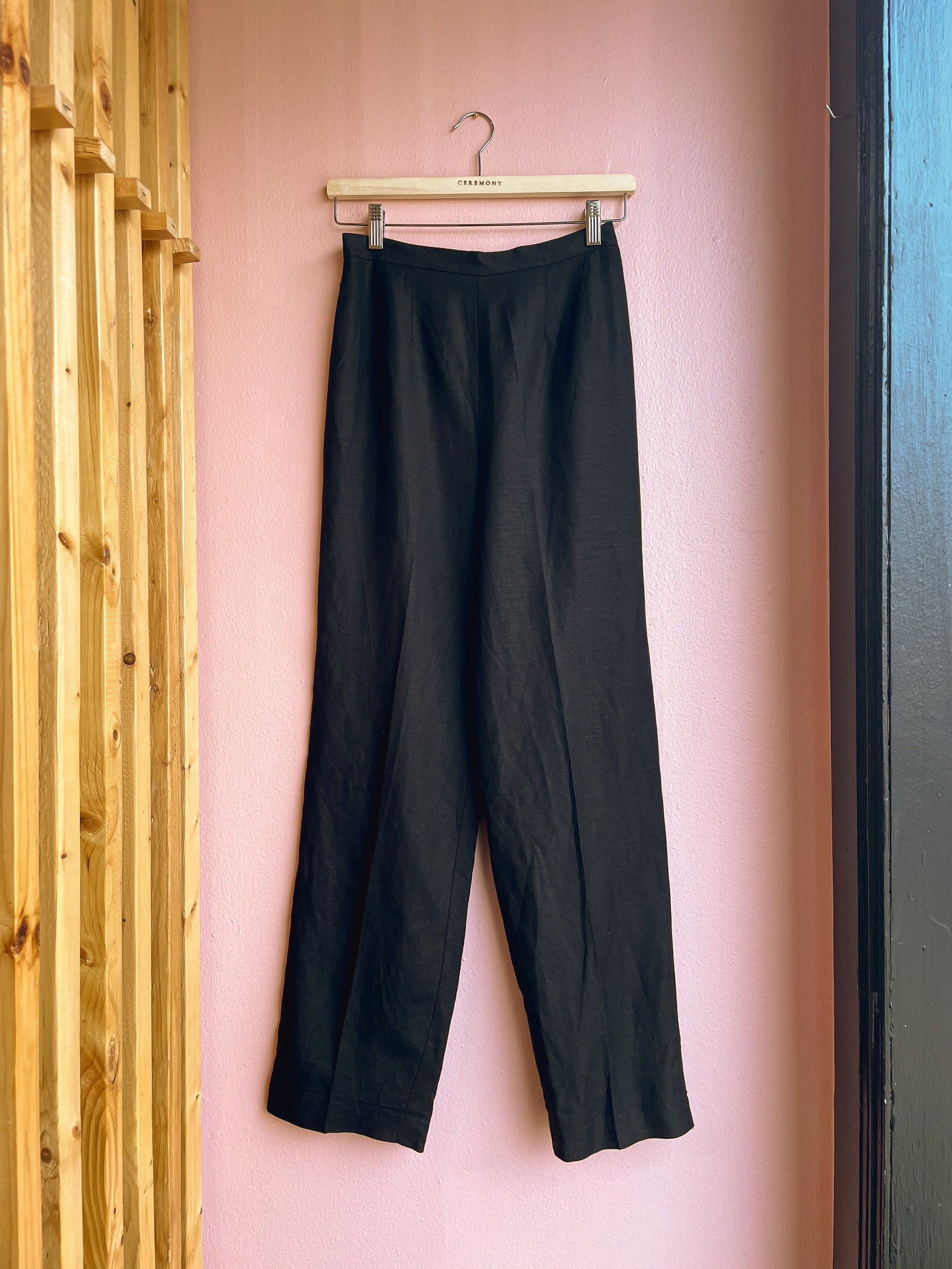Black Linen Blend Trousers / Size 8