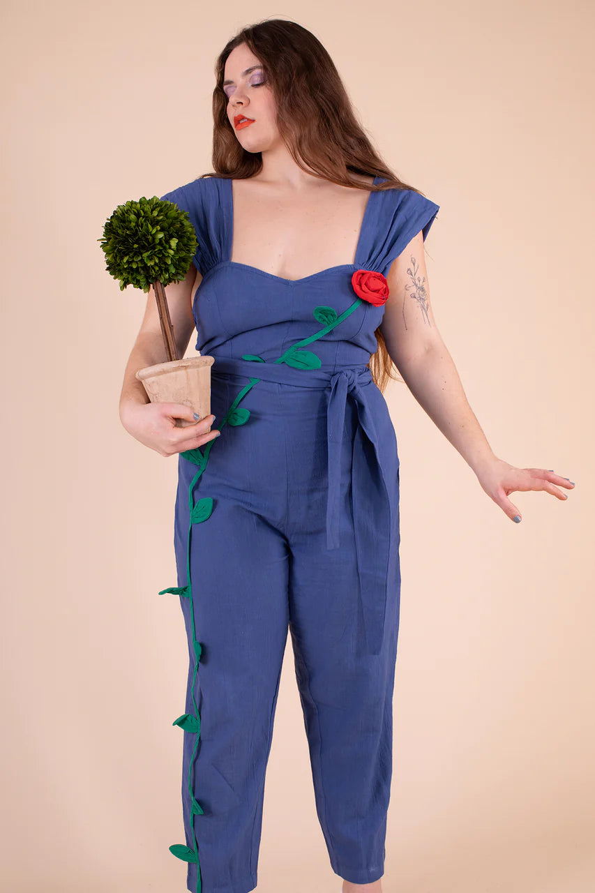 Climbing Rose Jumpsuit in Indigo