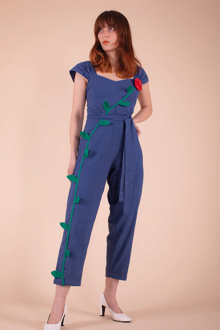 Climbing Rose Jumpsuit in Indigo