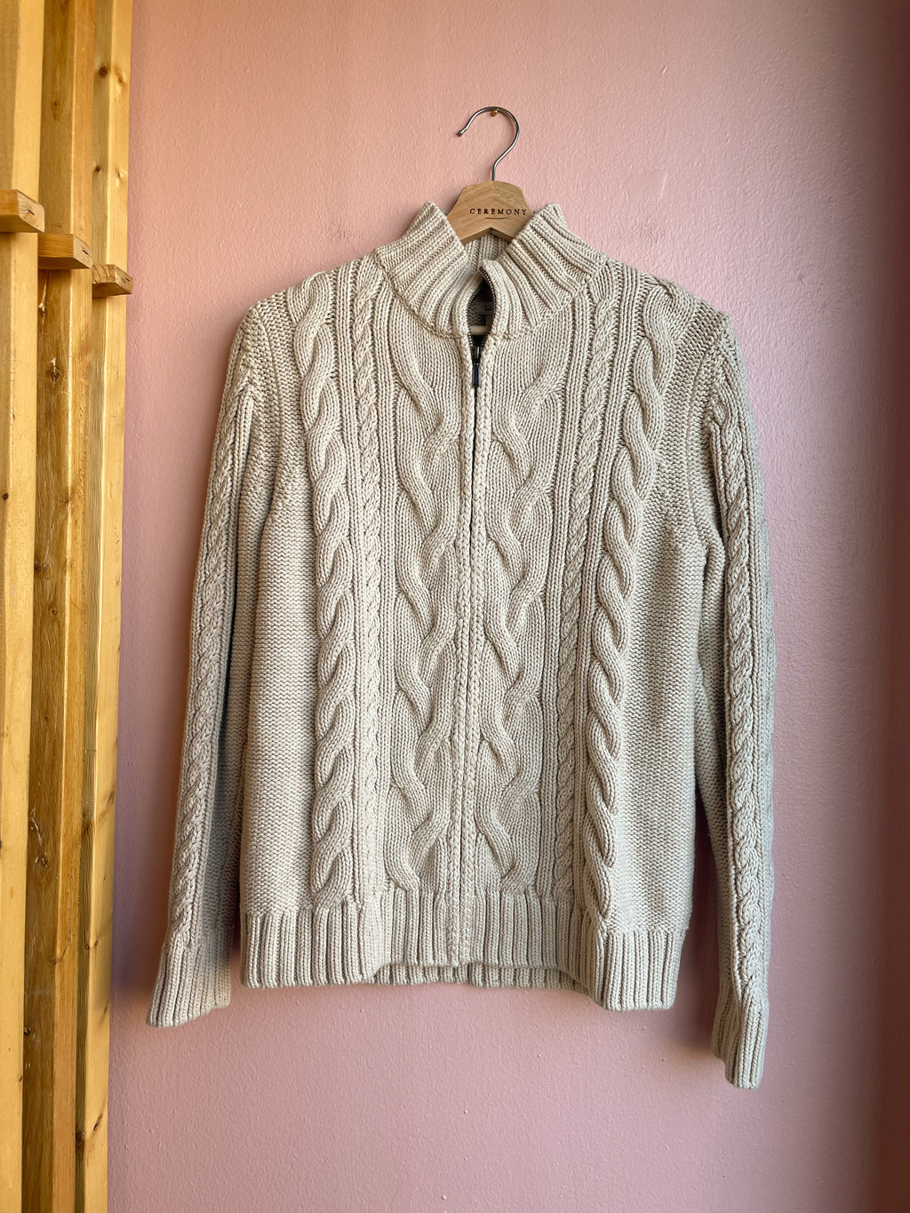L.L. Bean Pale Beige Zip Sweater / Size M