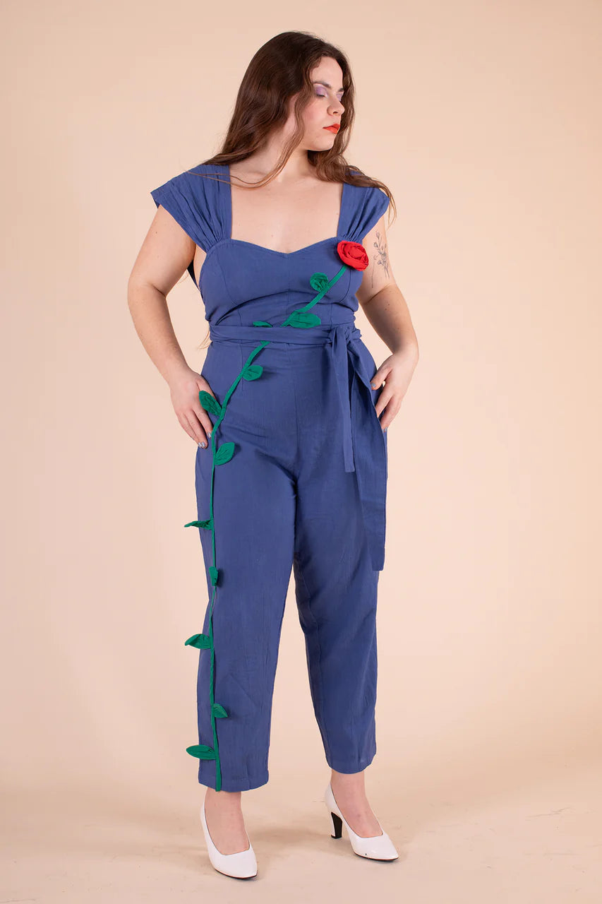 Climbing Rose Jumpsuit in Indigo