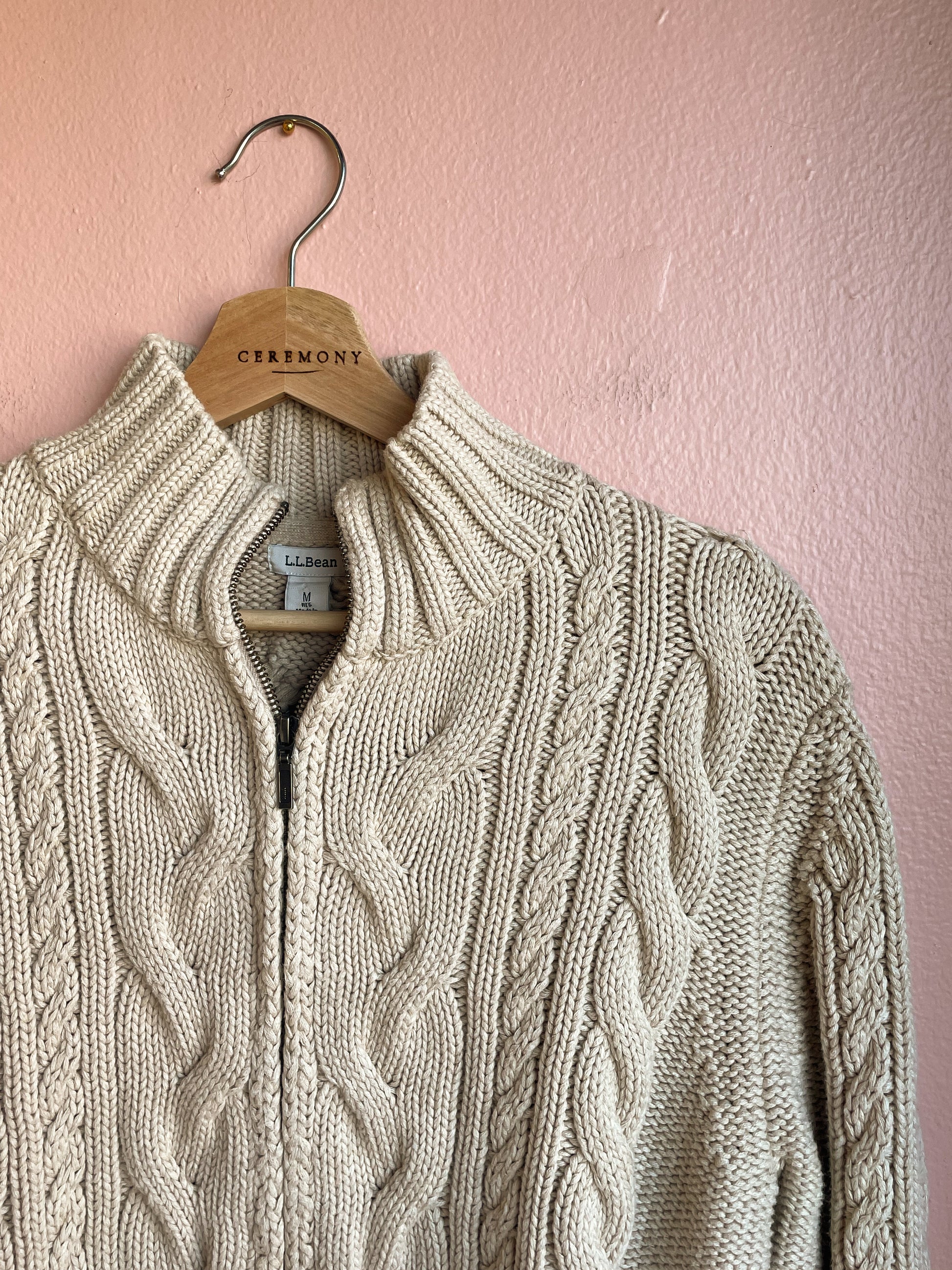 L.L. Bean Pale Beige Zip Sweater / Size M