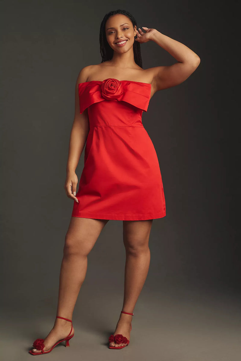 Strapless Red Rosette Dress