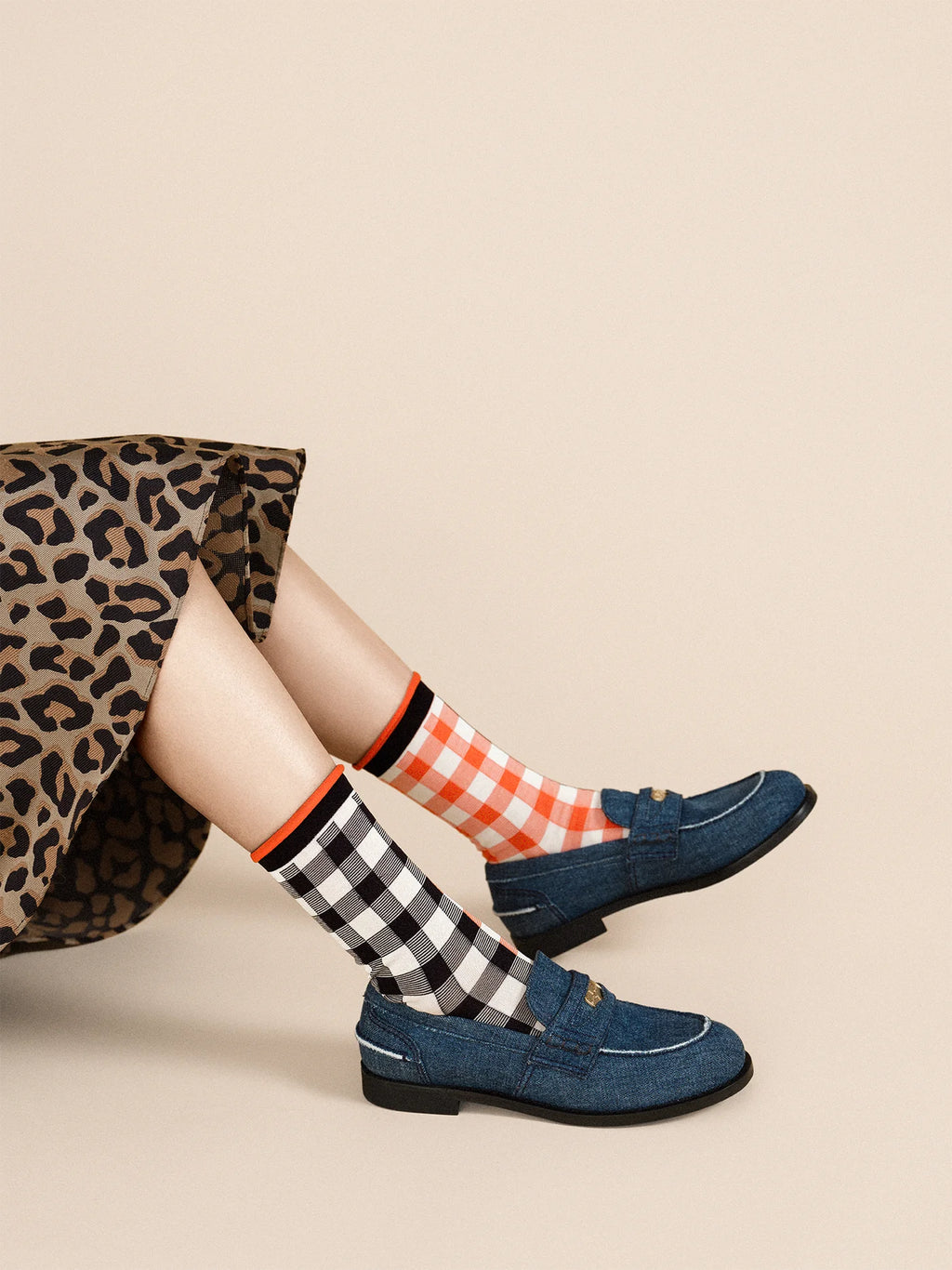 Colorblock Gingham Crew Socks