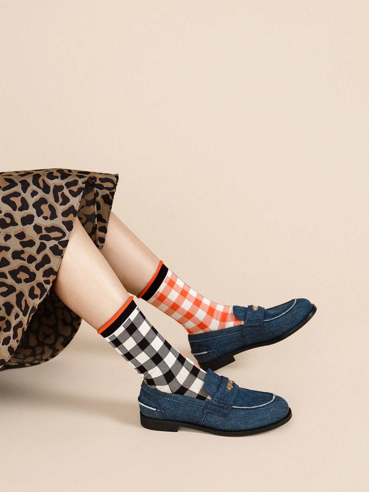 Colorblock Gingham Crew Socks