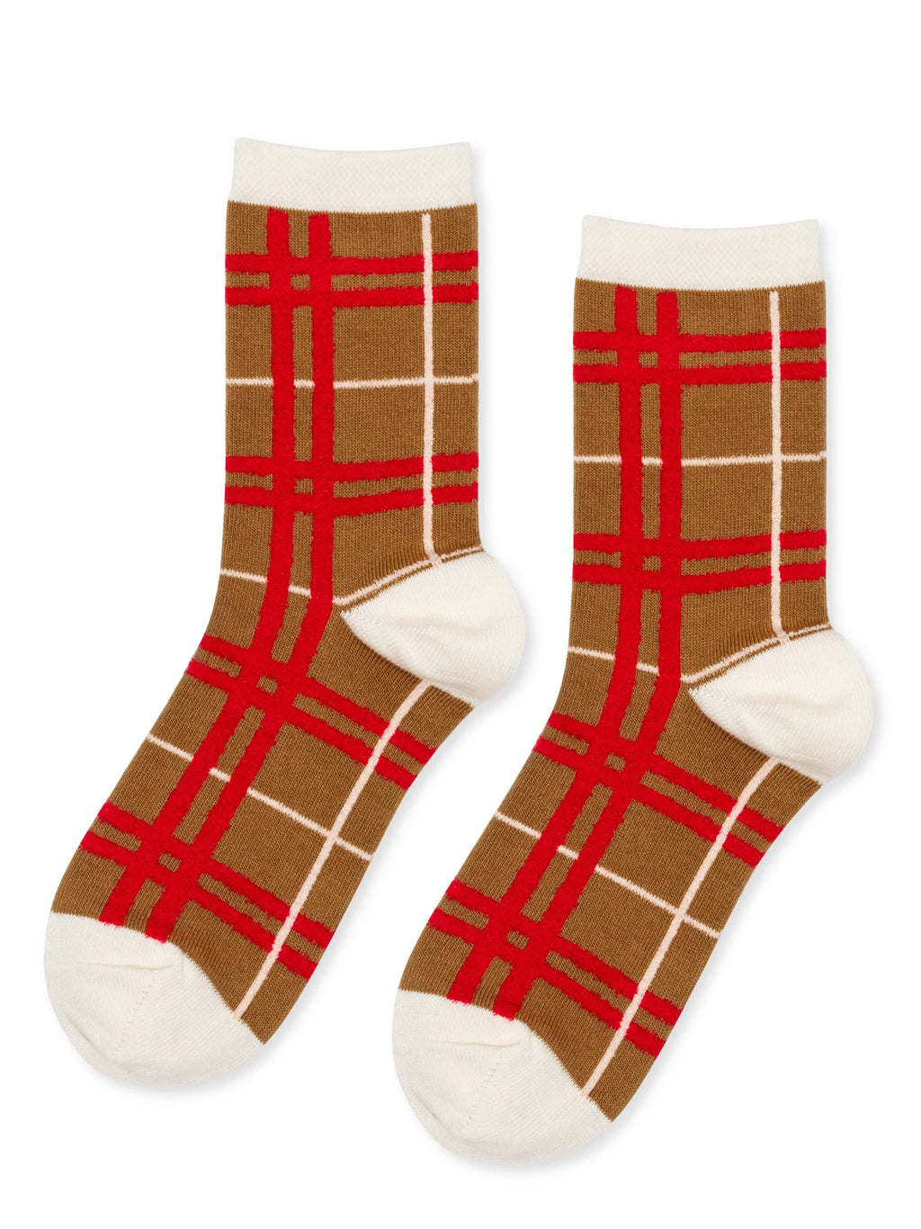 Boucle Plaid Crew Socks / Camel