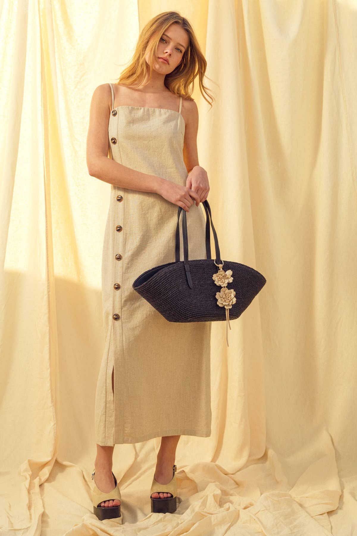 Stasia Linen Button-Down Dress / Cream