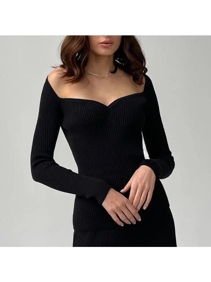 Elaine Portrait Neck Knit Top in Black