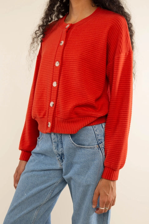 Jos Heavy Rib Cardigan in Tomato