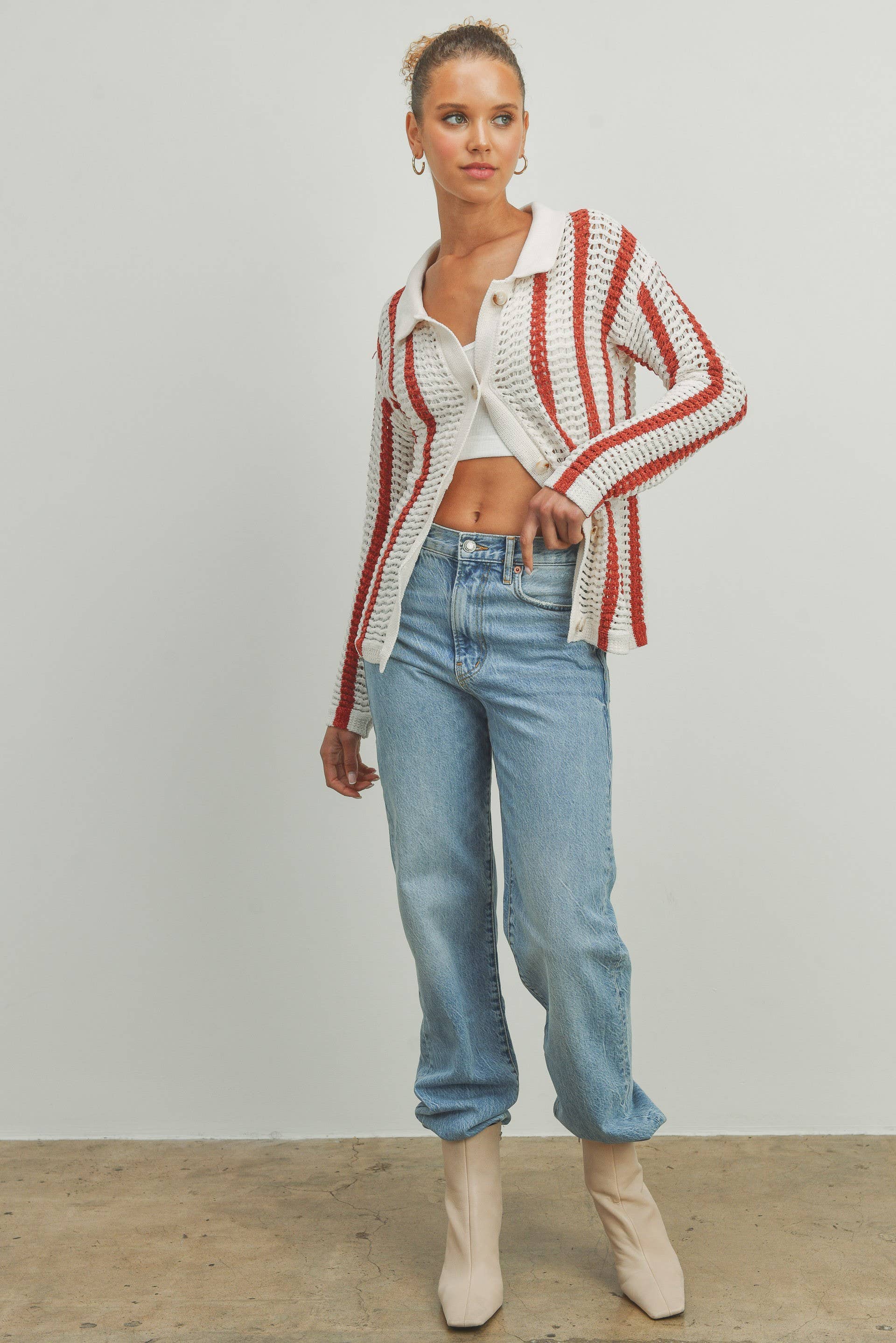 Red Stripe Chenille Cardigan