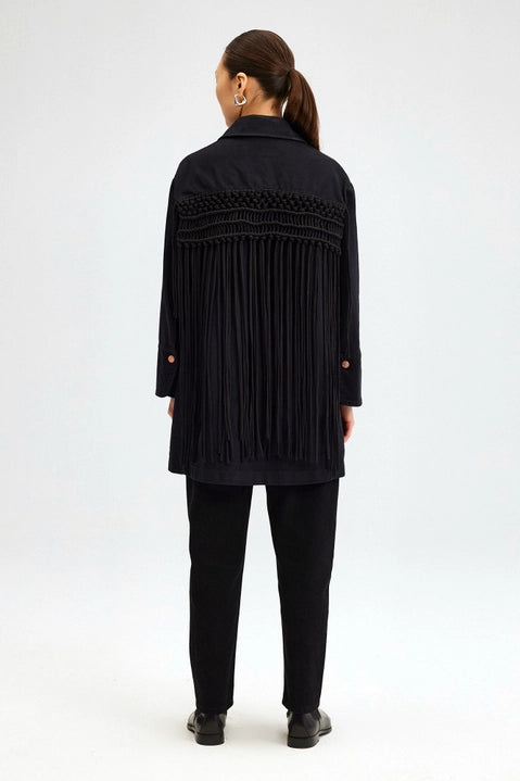 Macrame Detailed Denim Jacket in Black