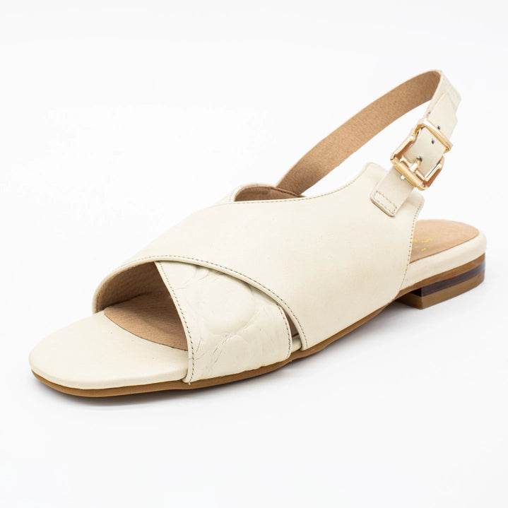 Roots Sandals in Ivory Croc Embossed Leather