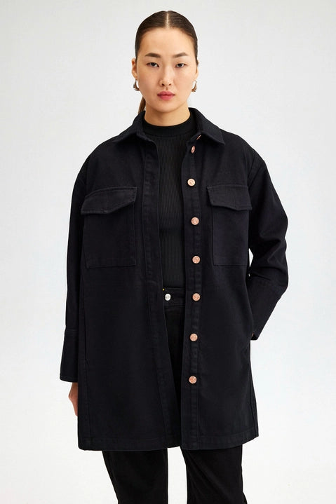 Macrame Detailed Denim Jacket in Black