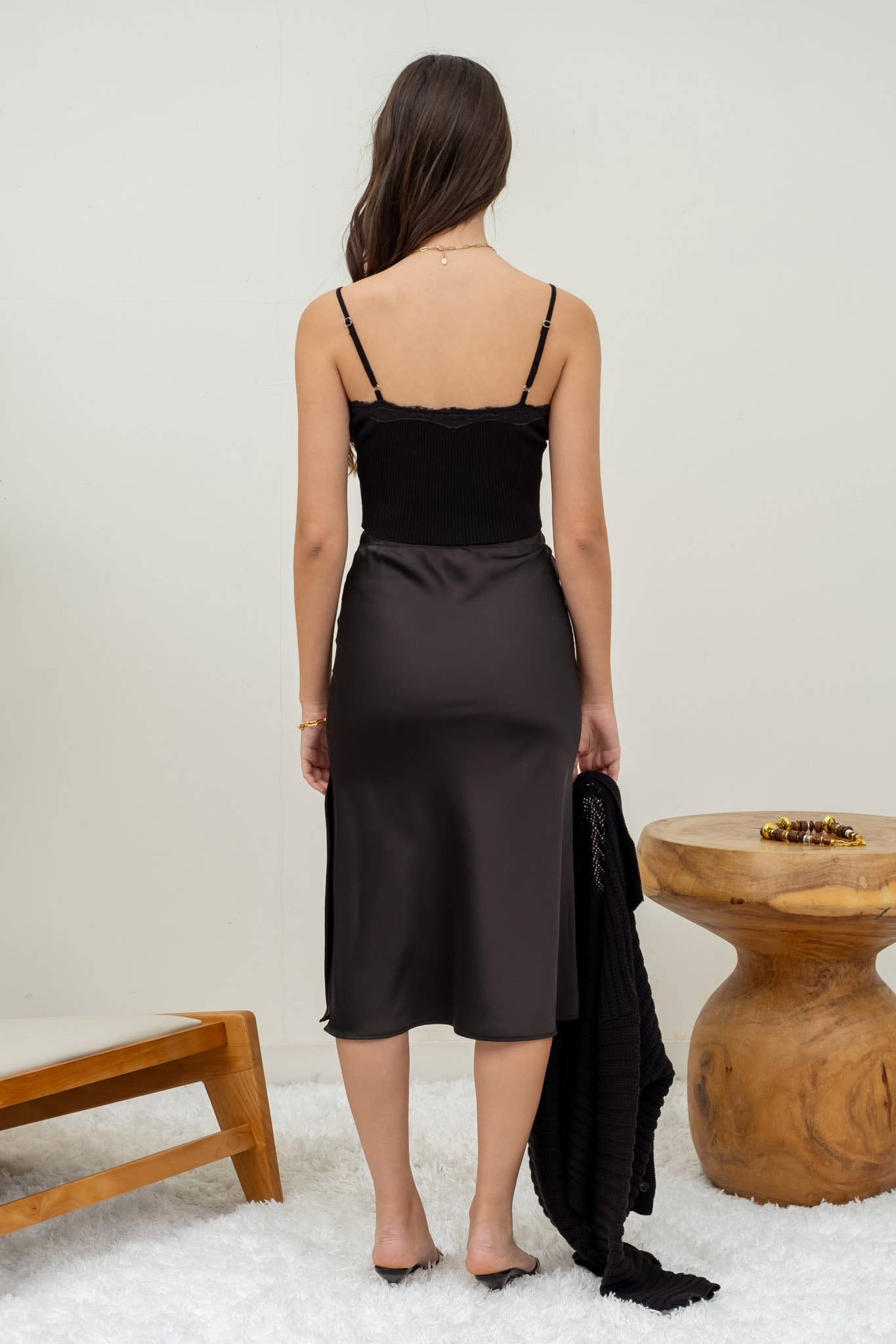 Maggie Satin Skirt in Black
