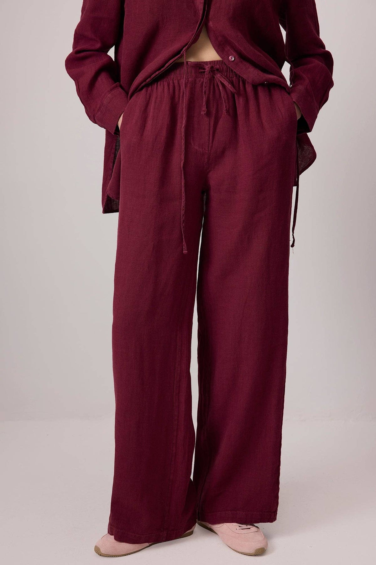 Linen Tie-Waist Shirt / Oxblood