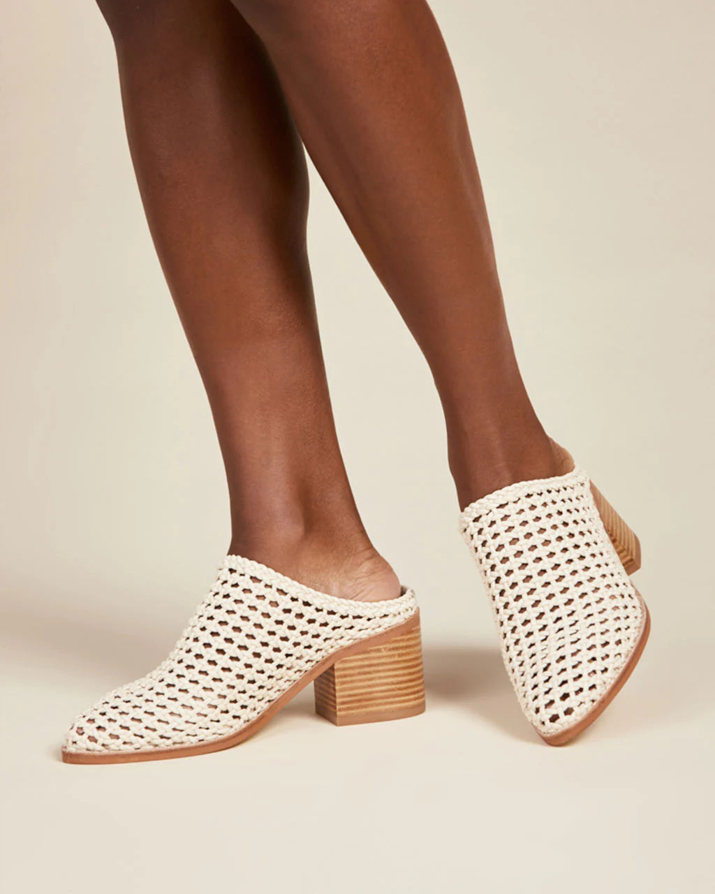 Caps Heeled Mule in Bone