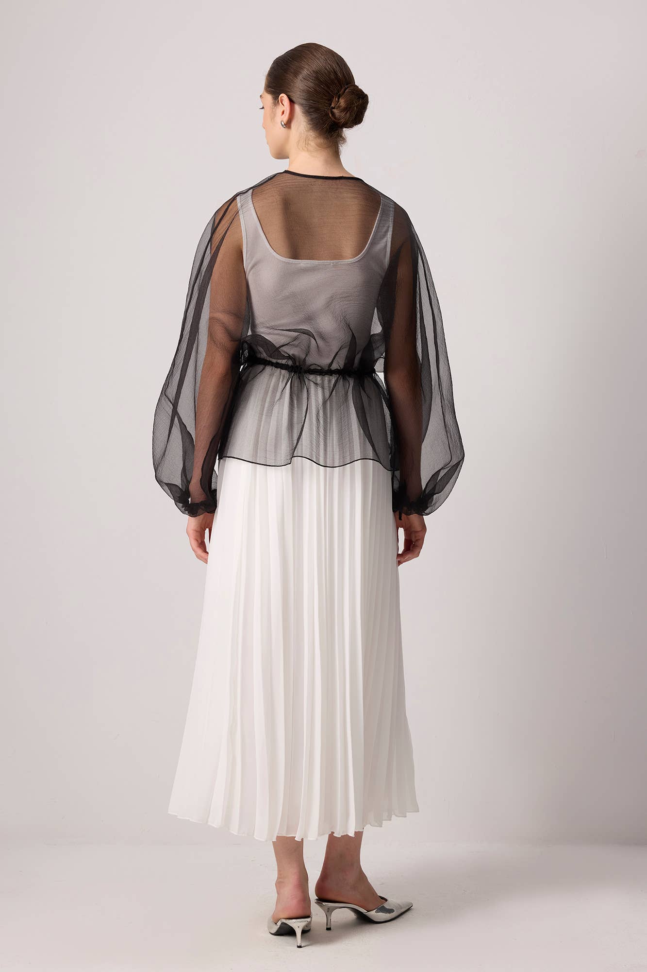 Sheer Organza Jacket with Waist Tie / Black