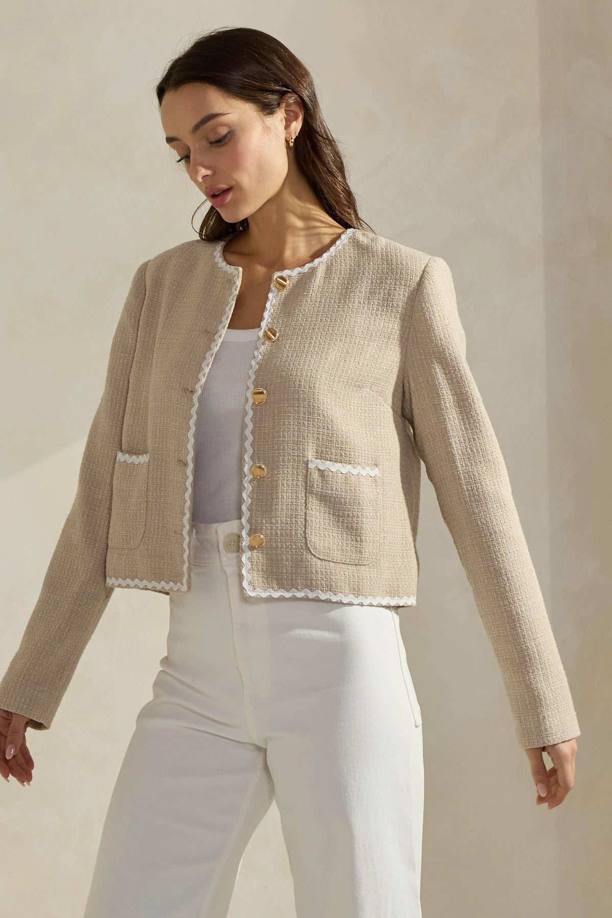 Contrast Trim Tweed Jacket