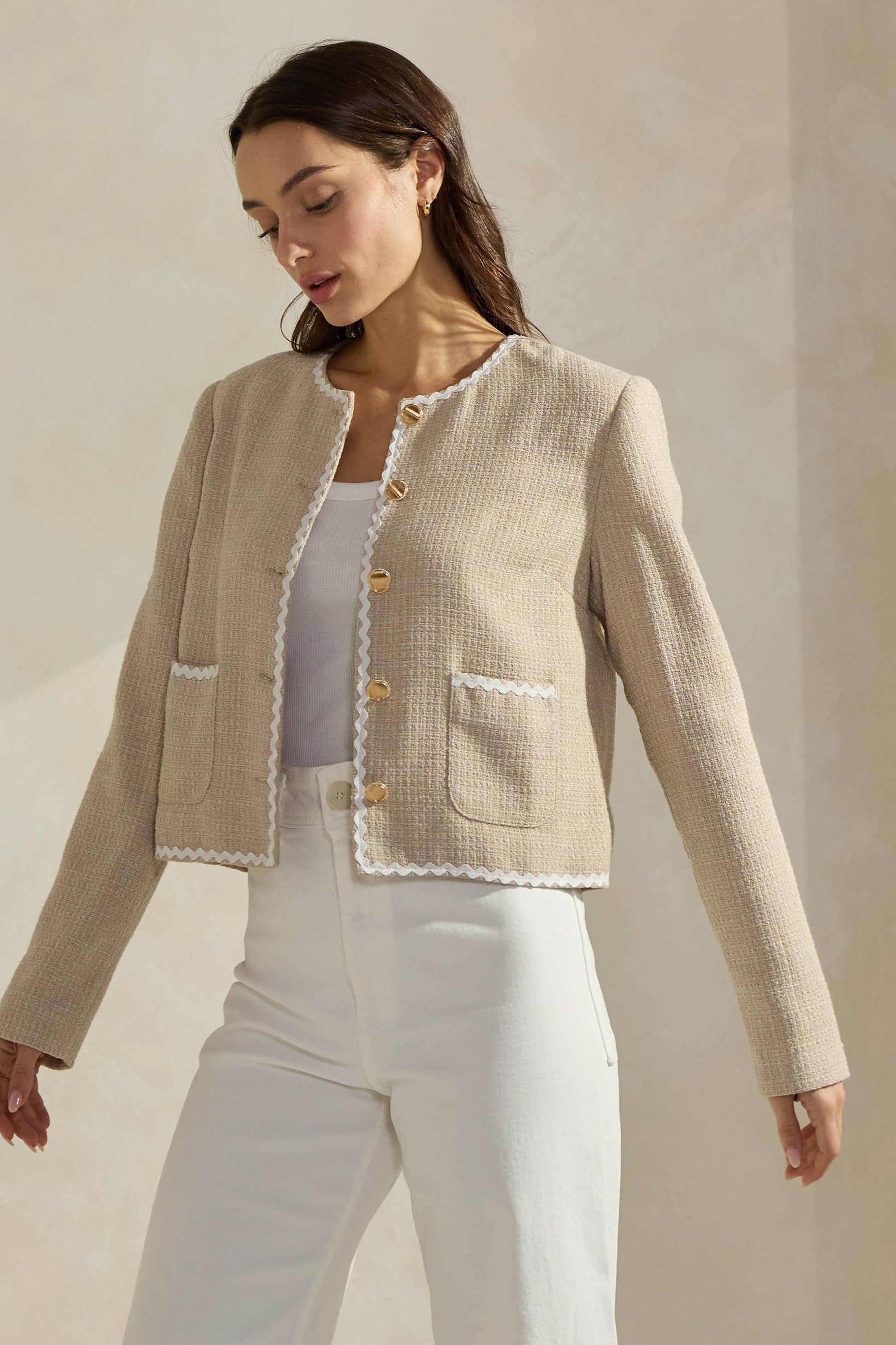 Contrast Trim Tweed Jacket