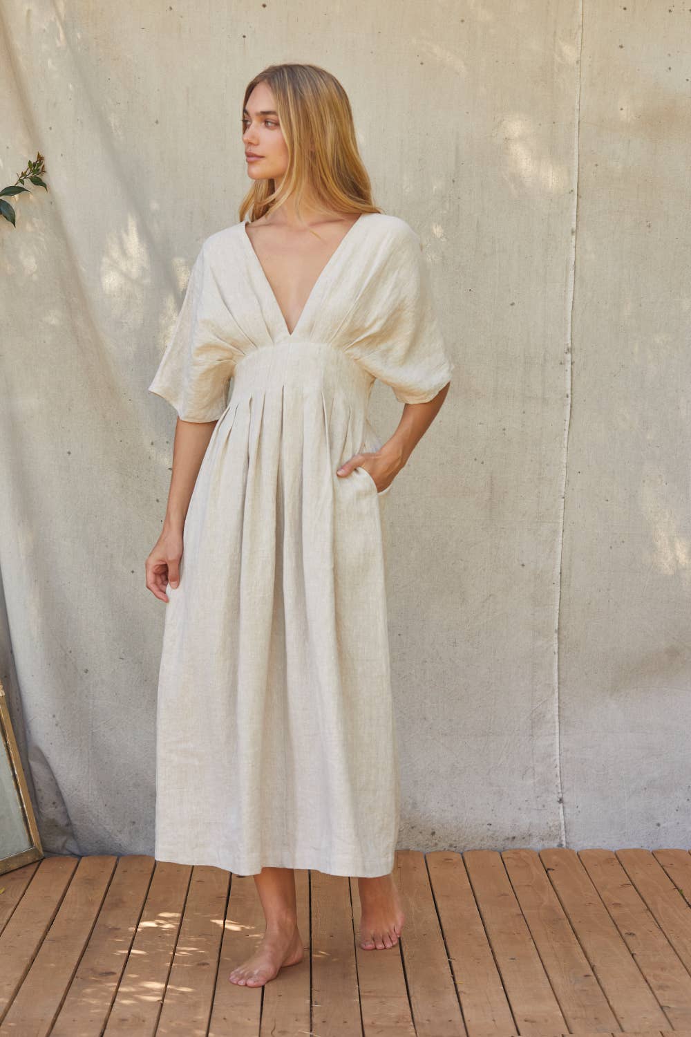 Amiee Linen Pleated Midi Dress