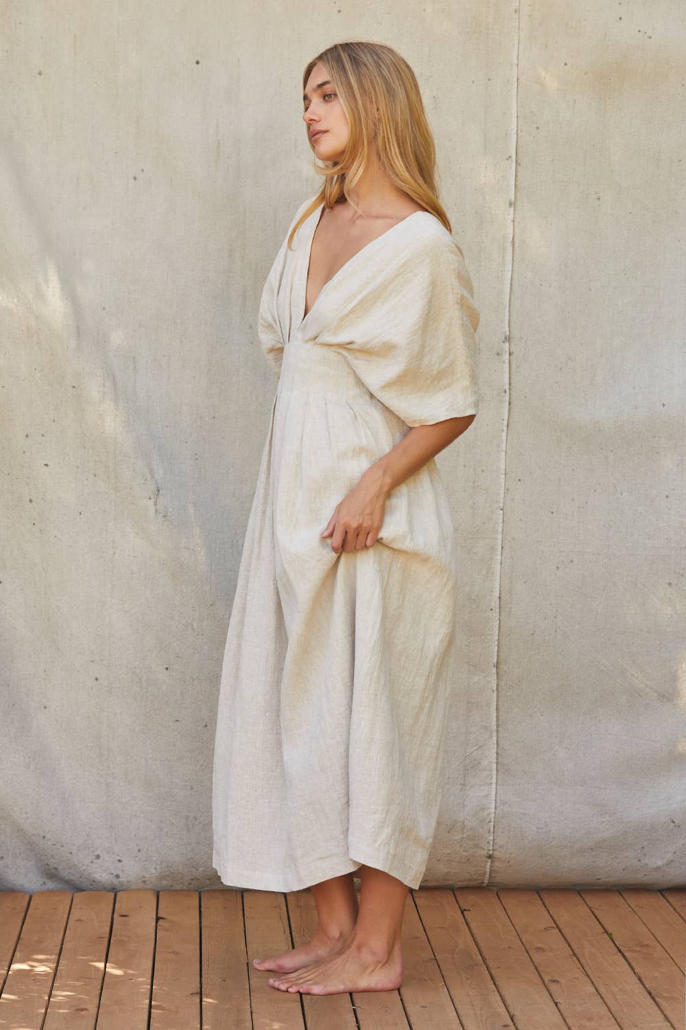 Amiee Linen Pleated Midi Dress
