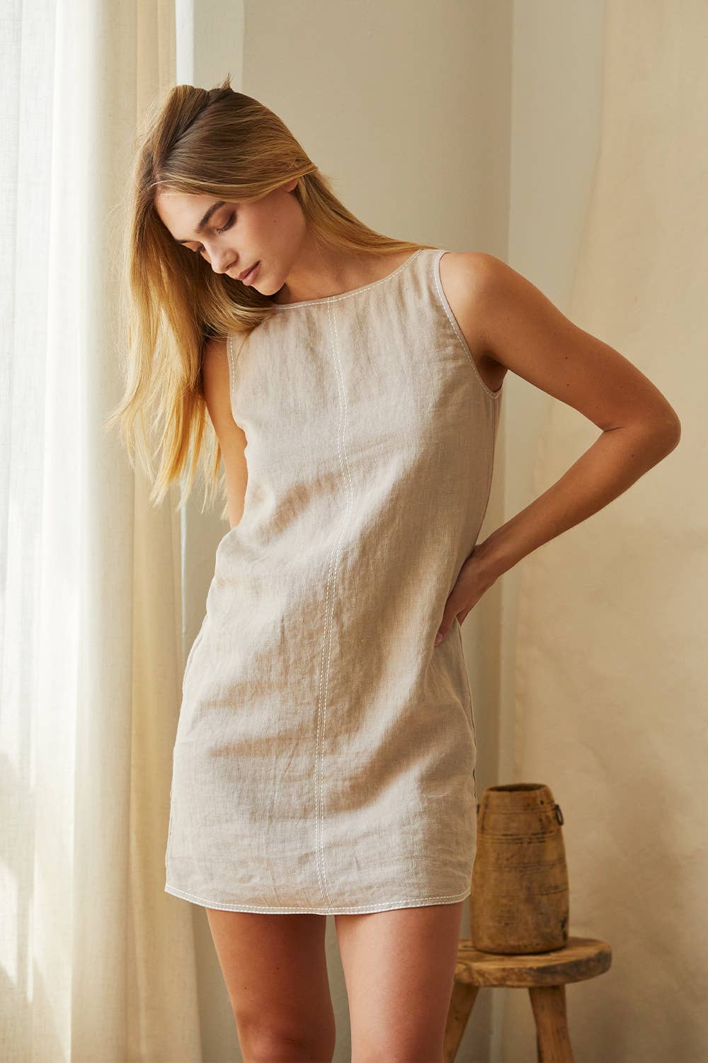 Danna Embroidered Linen Shift Dress