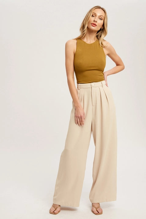 Pintuck Wide Leg Pants