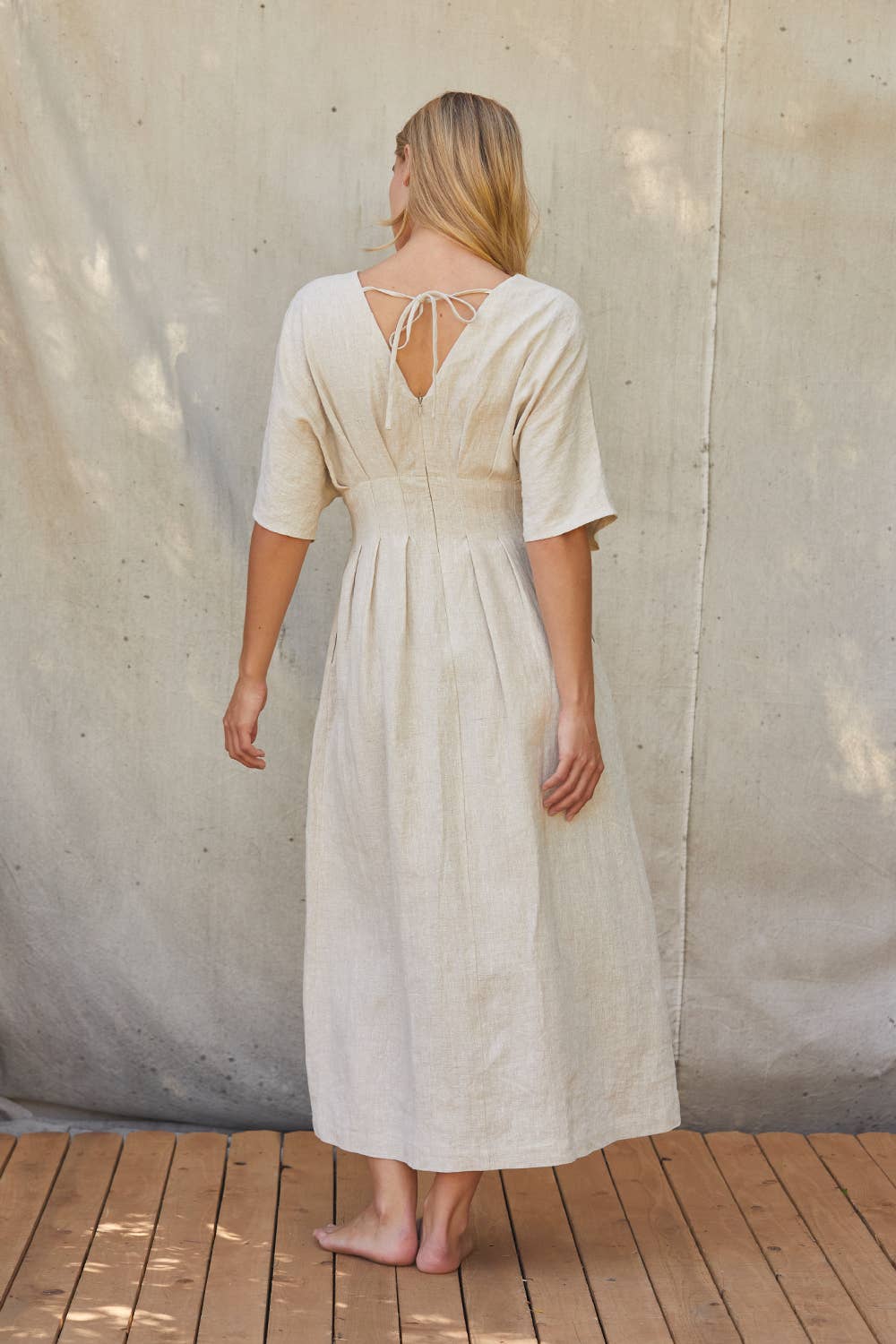 Amiee Linen Pleated Midi Dress