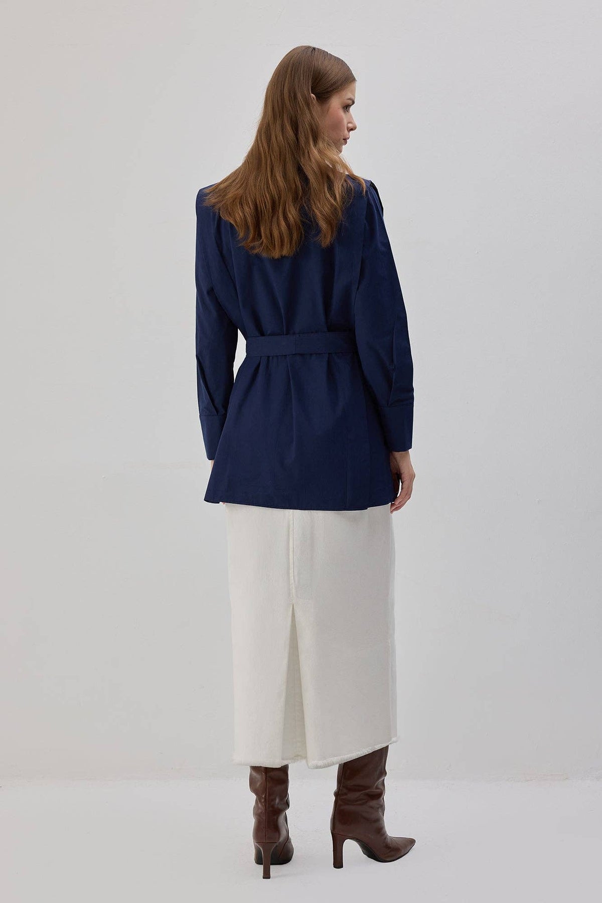 June Belted Poplin Shirt / Navy