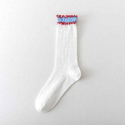 Wendy Ruffled Ribbed Cotton Blend Sock / Various Colors