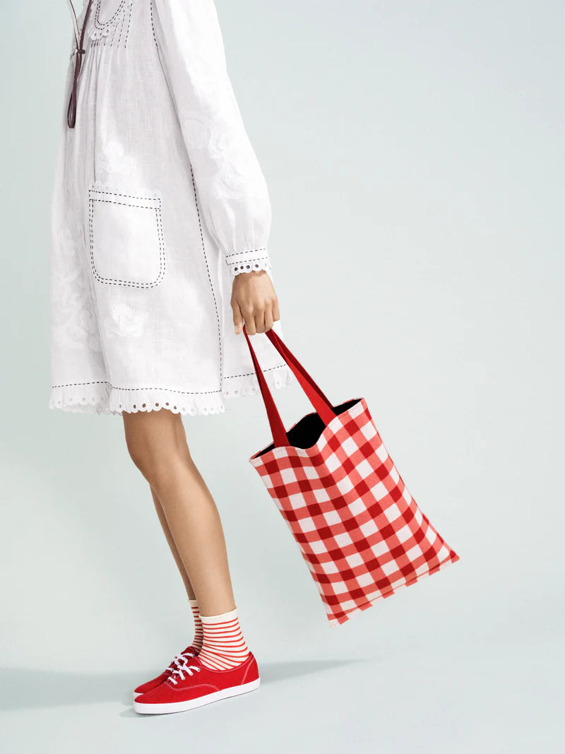 Knit Gingham Tote Bag
